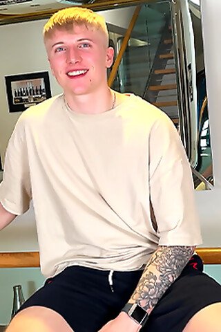 Straight Fit Blond Lad Dildos his Tight Hole & his Big Uncut Cock Shoots a Load of Cum!